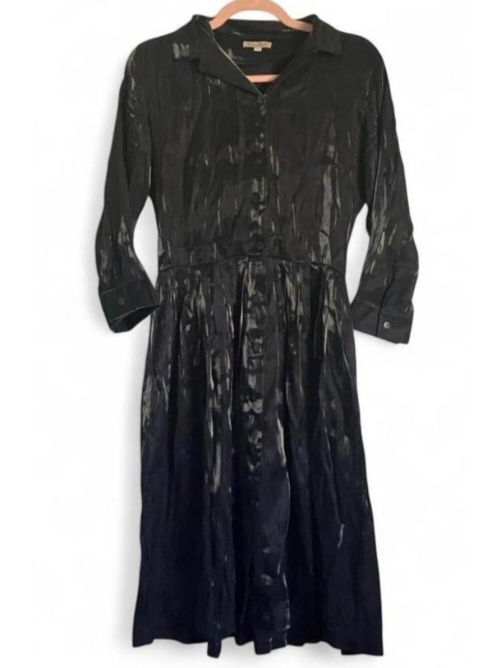 Dick & Jayne Los Angeles Black Shimmer Shirt Dress Women’s S Button Front Midi